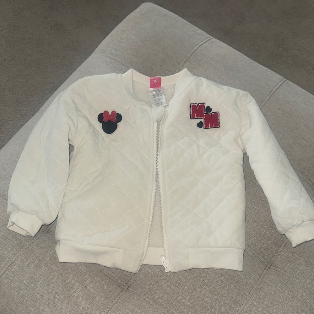 White Quilted Jacket with Minnie Mouse Patch